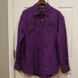 Embroidered mens button down shirt